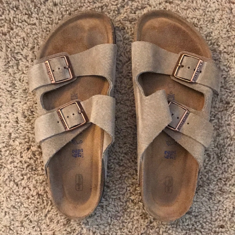 Birkenstocks — suede, taupe (size 42)